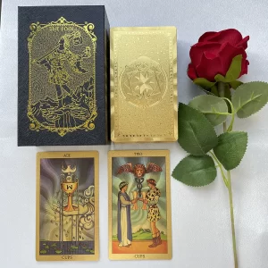 Golden 12x7cm Tarot in Box English Affirmation Sturdy Cards Deck for Beginners with Paper Guide Book Cover Prophet