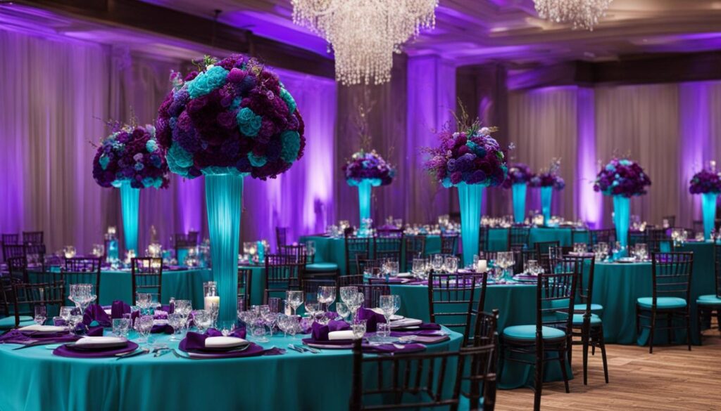 purple and turquoise wedding decor